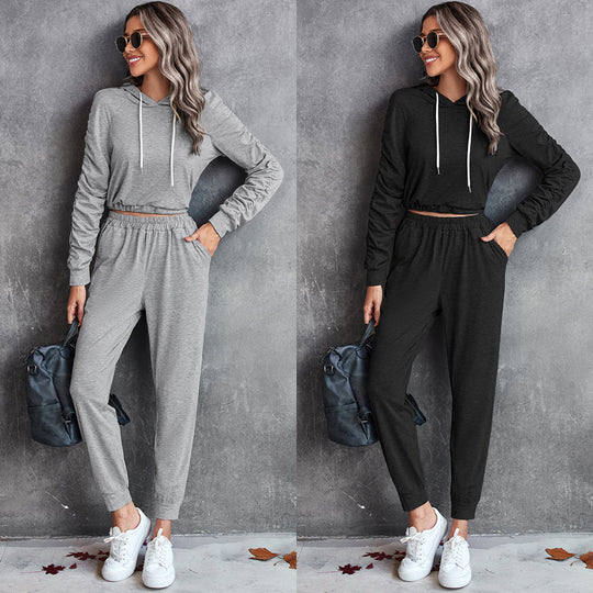 Damen bequemer Hoodie-Overall mit praktischen Taschen und elastischem Taillenzug EB