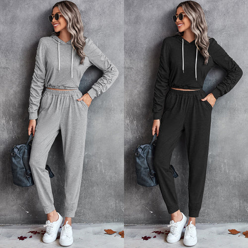 Damen bequemer Hoodie-Overall mit praktischen Taschen und elastischem Taillenzug EB