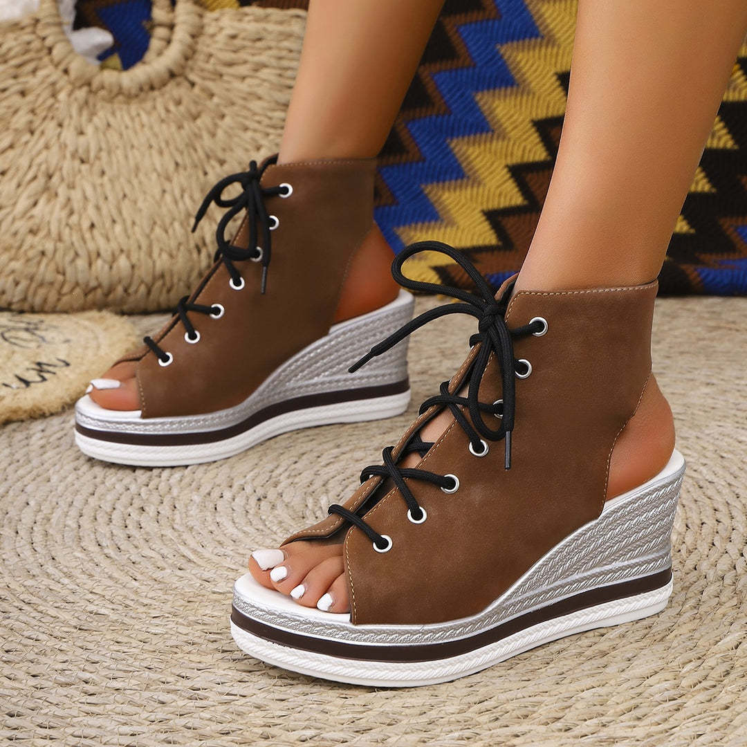 Damen Sportliche Plateau-Sandalen mit seitlichem Schnürdesign EB