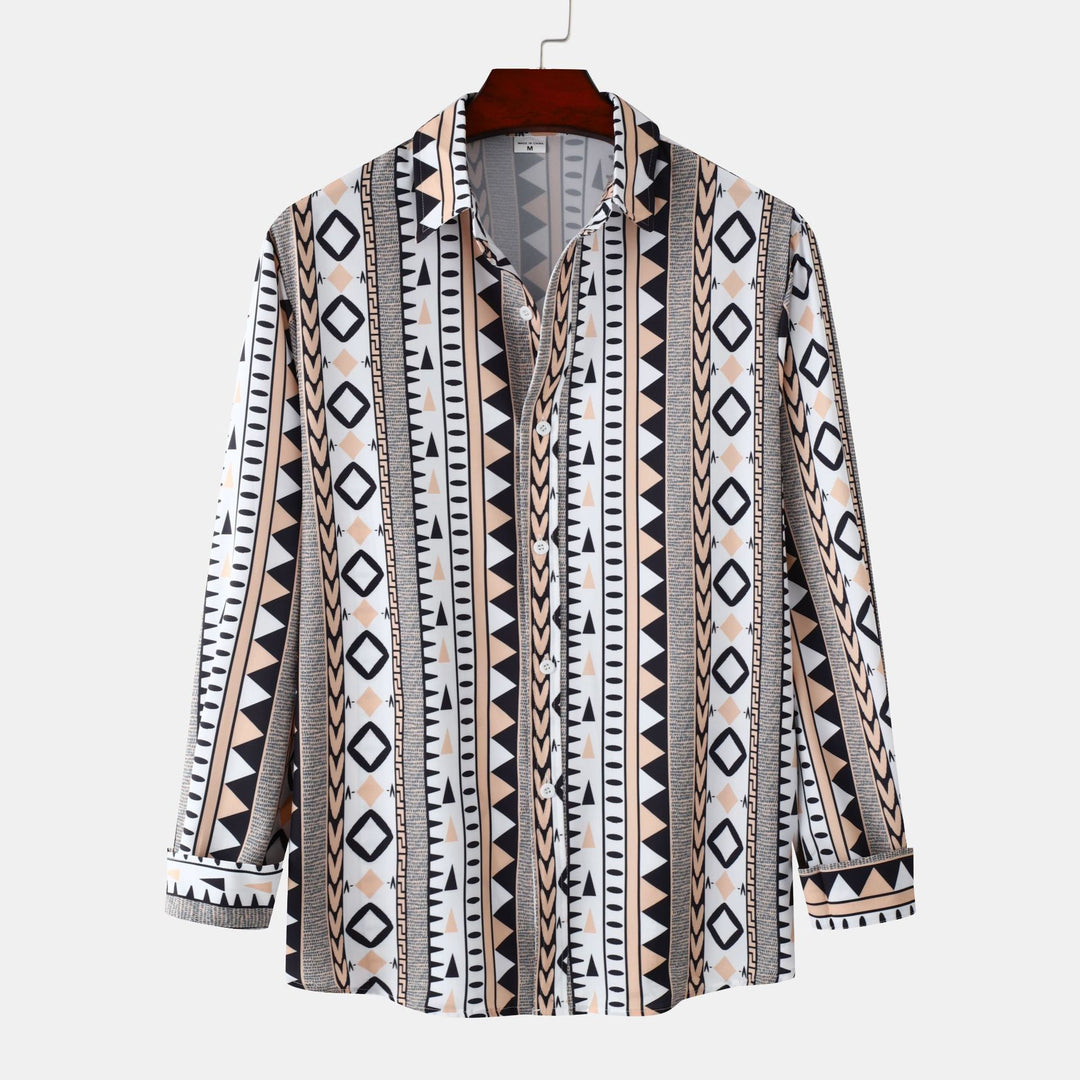 Herren Langarmhemd mit trendigem Geometrie-Design EB