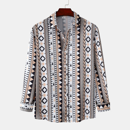 Herren Langarmhemd mit trendigem Geometrie-Design EB