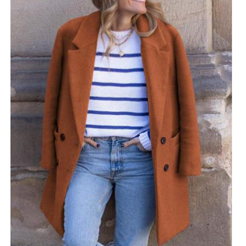 Damen eleganter und warmer Wollmantel mit doppelter Knopfleiste EB