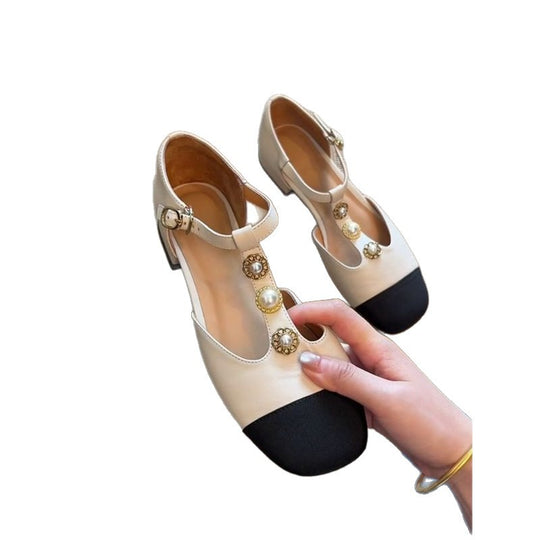 Damen elegante Slingback Ballerinas mit dekorativen Perlenakzenten EB