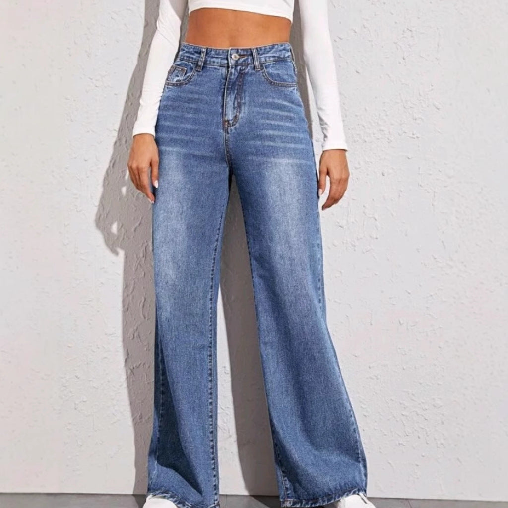 Damen Weit geschnittene Jeans mit hohem Bund EB