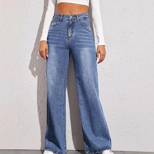 Damen Weit geschnittene Jeans mit hohem Bund EB