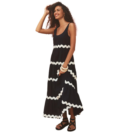 Damen Maxikleid mit wellenförmigen Rüschen und lässigem Schnitt EB