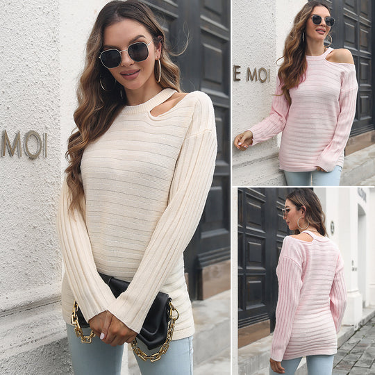 Damen Strickpullover mit innovativem Cut-Out-Design und strukturiertem Muster EB