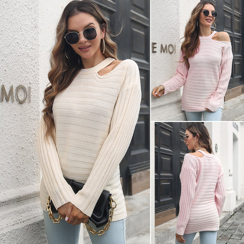 Damen Strickpullover mit innovativem Cut-Out-Design und strukturiertem Muster EB