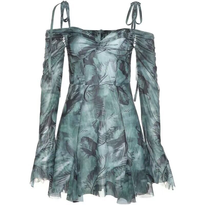 Damen Minikleid mit schulterfreien Ärmeln und floralem Muster EB