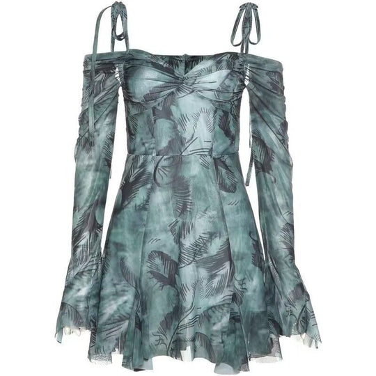 Damen Minikleid mit schulterfreien Ärmeln und floralem Muster EB