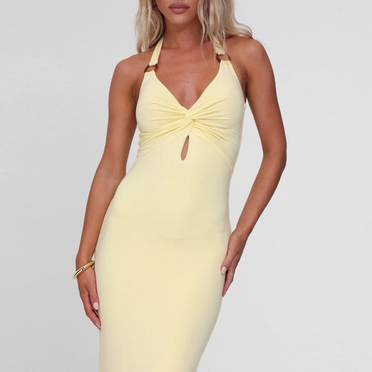 Damen Maxikleid mit tiefem V-Ausschnitt und modischem Wickeldesign EB