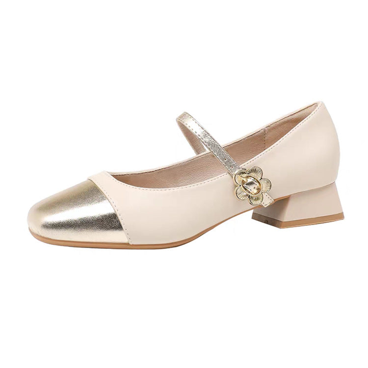 Damen elegante Ballerinas mit geschwungenem Riemen und glänzender Zehenkappe EB