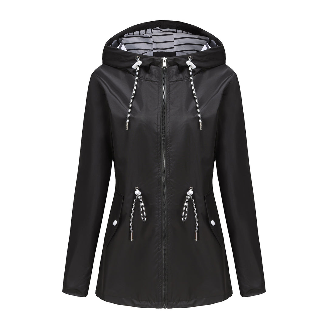 Damen nan leichte wasserdichte Parka Regenjacke mit Taillen-Kordelzug EB