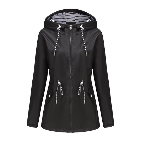 Damen nan leichte wasserdichte Parka Regenjacke mit Taillen-Kordelzug EB