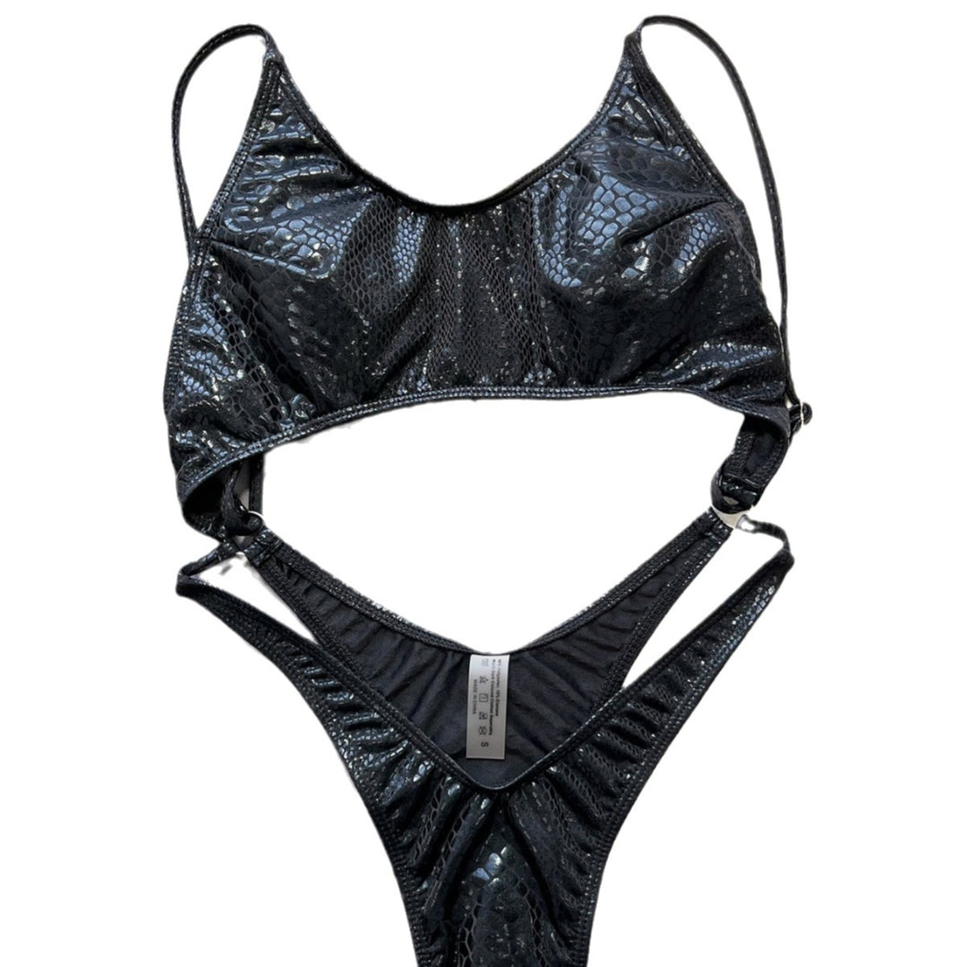 Damen Cut-out Bikini-Top mit schlangenlederähnlichem Muster EB