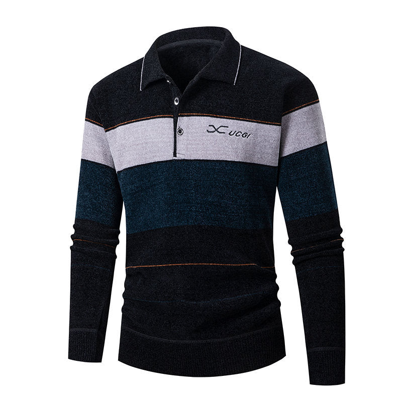 Herren Langarm Polohemd mit gestreiftem Design und Knopfleiste EB