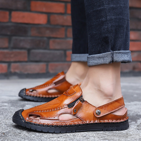 Herren luftige Leder-Sandalen mit verstellbarem Riemen EB
