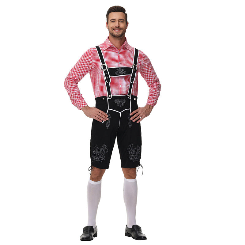 Herren nan traditionelle Trachtenlederhose mit Hosenträgern und Stickereien EB