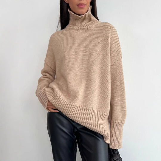 Damen Kuscheliger Rollkragenpullover aus hochwertiger Baumwollmischung mit lockerer Passform EB