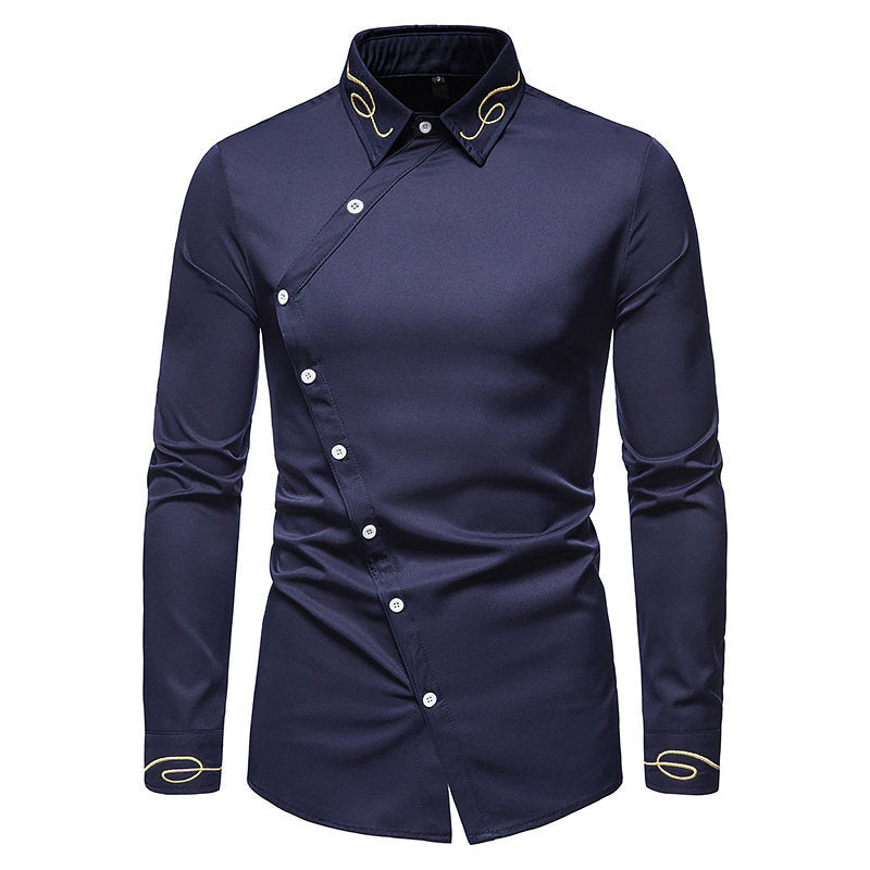 Herren elegantes Langarmhemd mit asymmetrischem Schnitt und luxuriösen Details EB