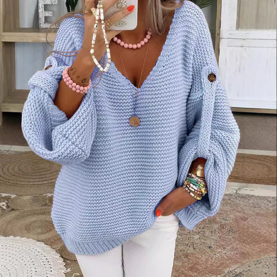 Damen Grober Strickpullover mit V-Ausschnitt EB