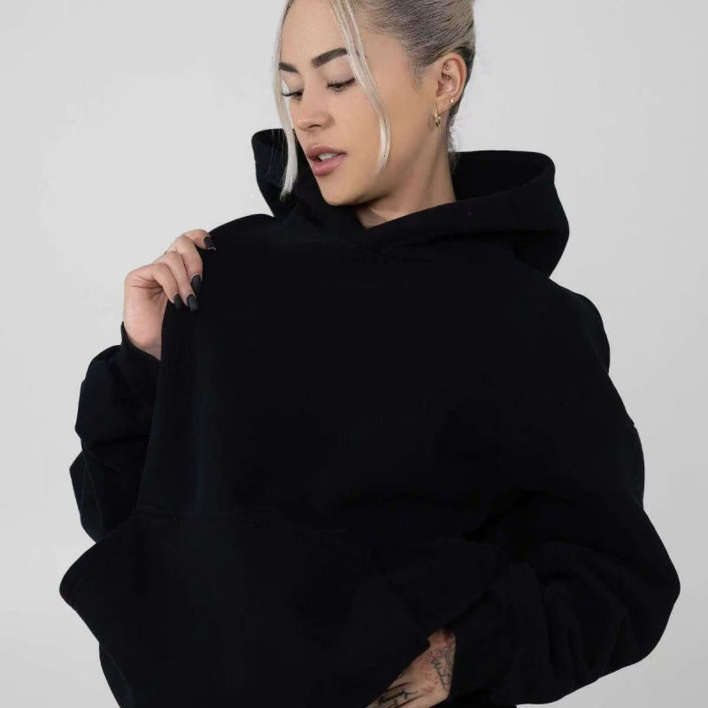 Damen nan oversized Kapuzenpullover mit Kängurutasche und weichem Fleece-Innenfutter EB