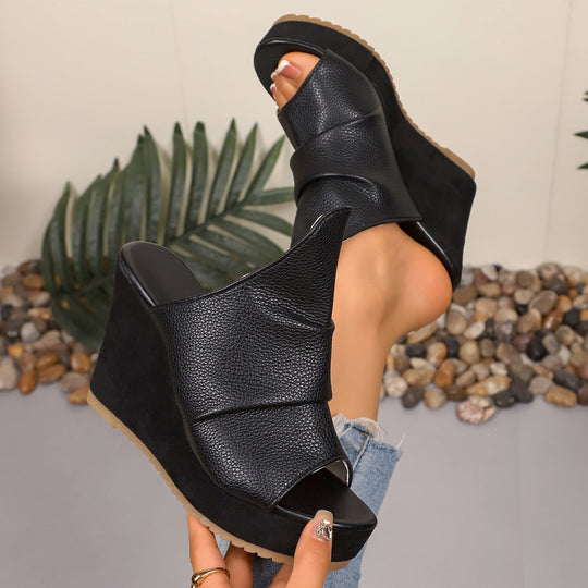 Damen Wedge-Pantoletten mit modischem Schnitt und offenem Zehenbereich EB
