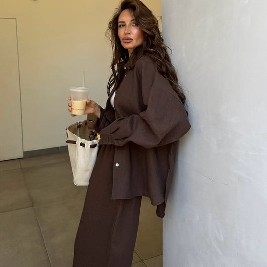 Damen Loungewear-Anzug aus leichtem Leinen EB