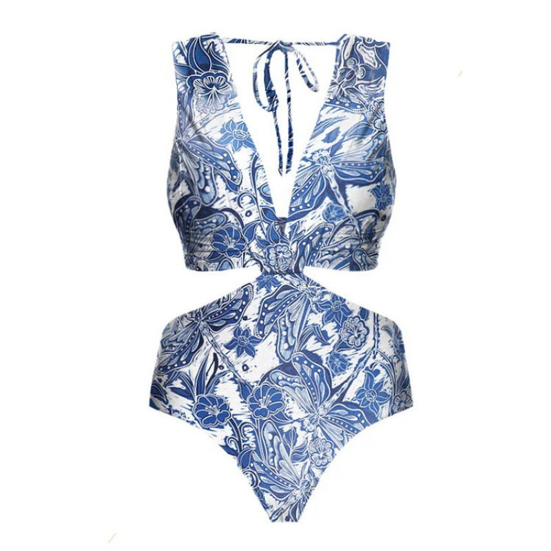Damen Badeanzug-Set mit elegantem Wickelrock und modischem Floral-Design EB