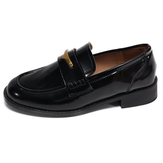 Damen elegante Loafers mit glänzender Lackoberfläche und dekorativer Schnalle EB
