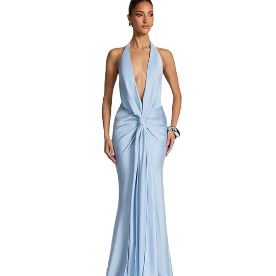 Damen Elegantes Maxi-Kleid mit tiefem V-Ausschnitt und verführerischem Wickeldetail EB
