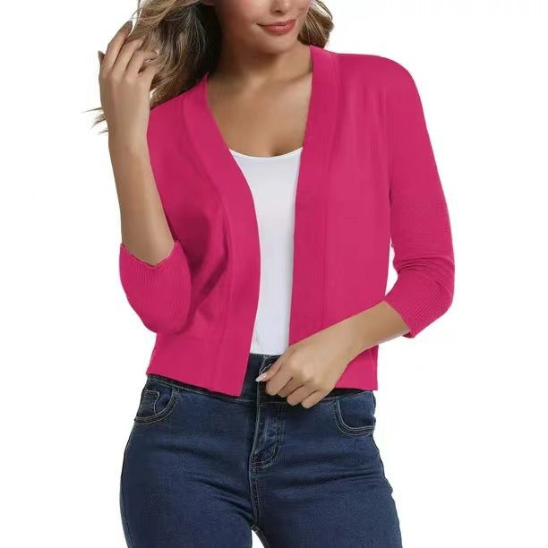 Damen nan offener Kurzcardigan mit dreiviertelärmeln und elastischem Saum EB