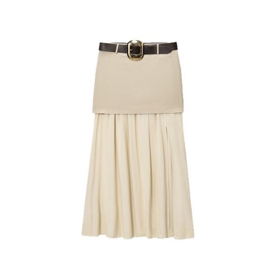Damen Maxi-Rock mit Taillengürtel und Faltenwurf EB
