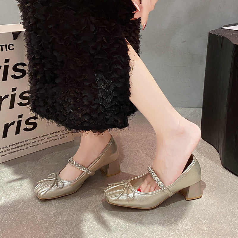 Damen Ballerinas mit funkelndem Riemen und zierlicher Schleifenverzierung EB