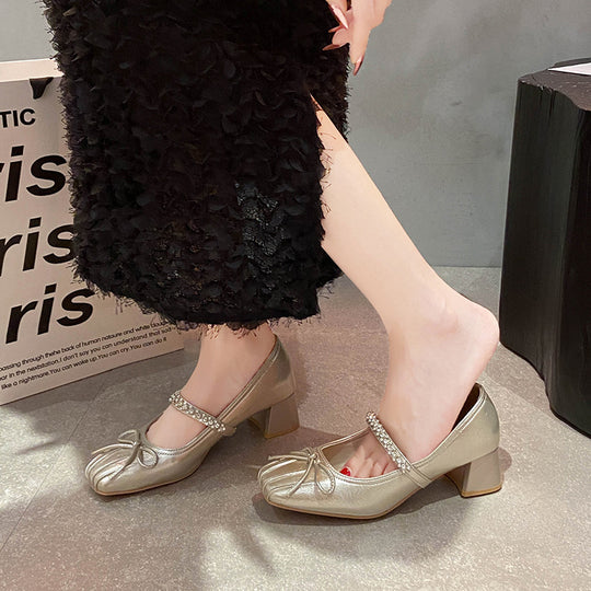 Damen Ballerinas mit funkelndem Riemen und zierlicher Schleifenverzierung EB