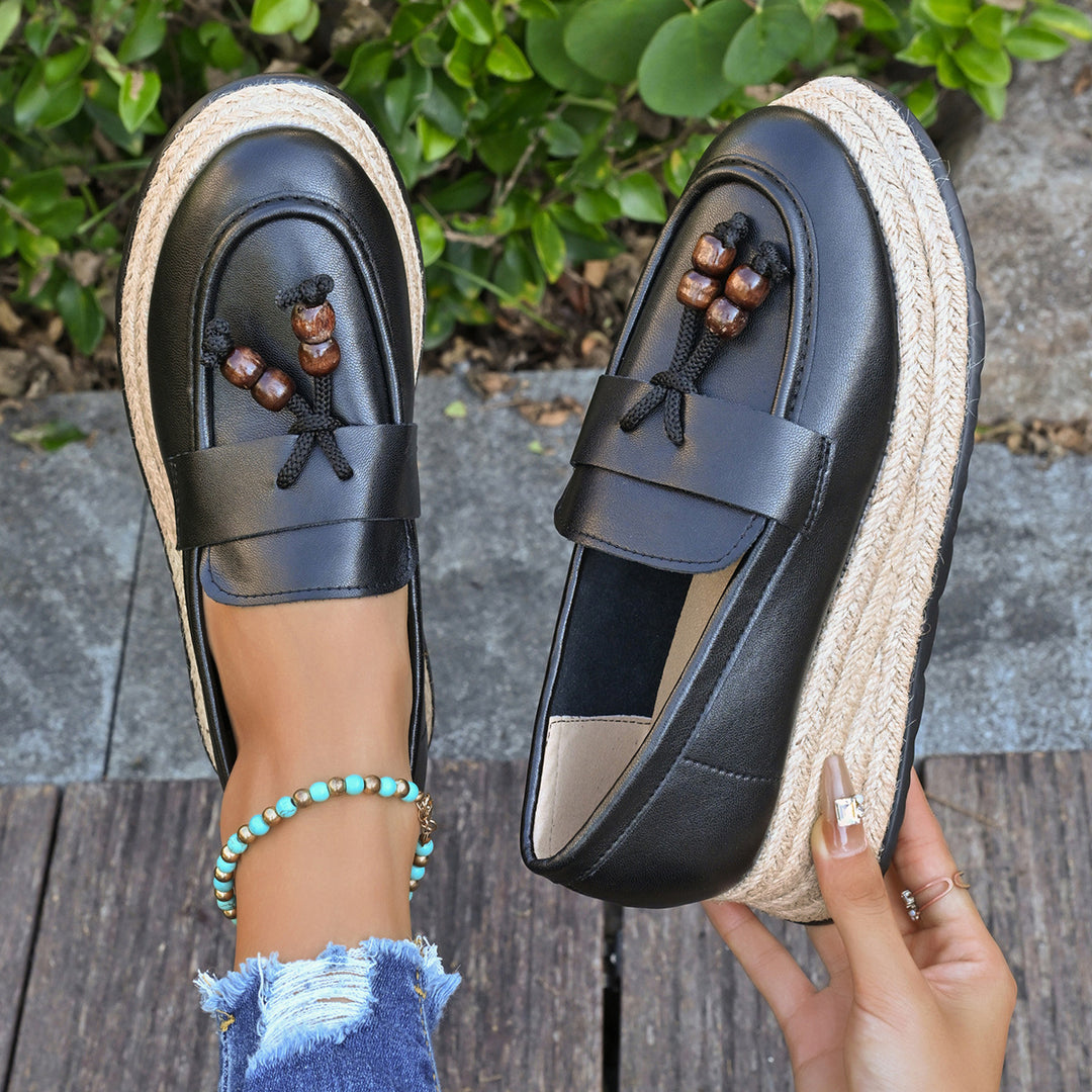 Damen Espadrilles mit modischer Schnürung und geflochtenem Boden EB
