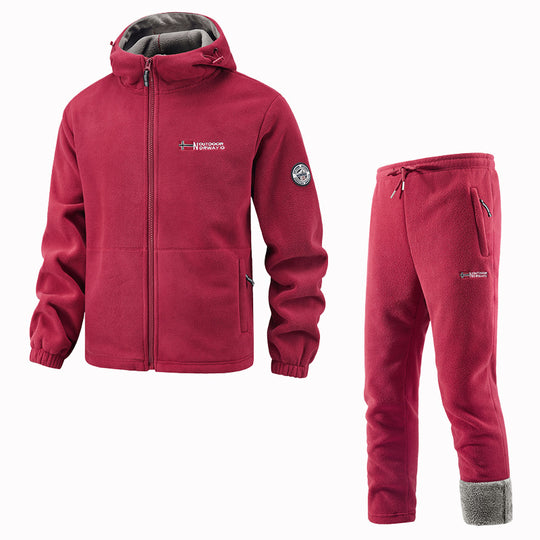 Herren Thermo-Fleece-Set mit Kapuzenjacke, Sherpa-gefüttert und elastischer Jogginghose EB