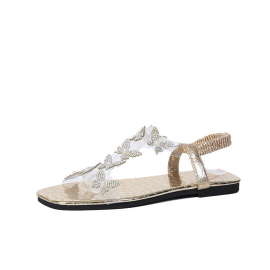 Damen Elegante Sandalen mit funkelnden Schmetterlingsapplikationen EB