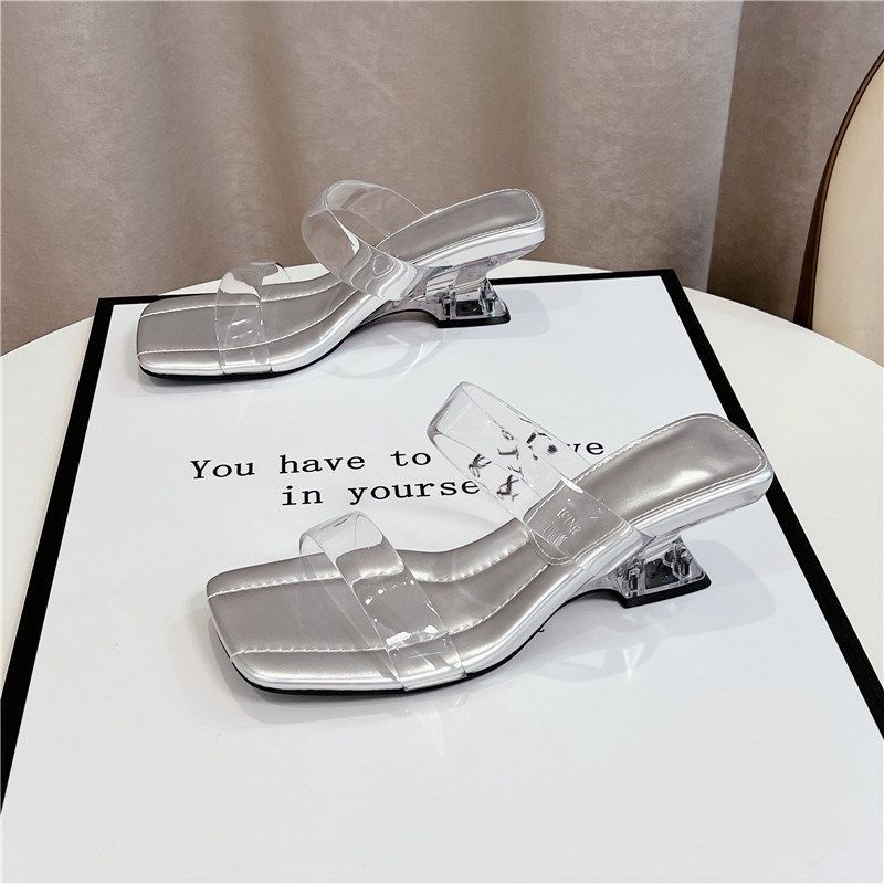Damen transparente Slingback Sandalen mit klarem Blockabsatz EB