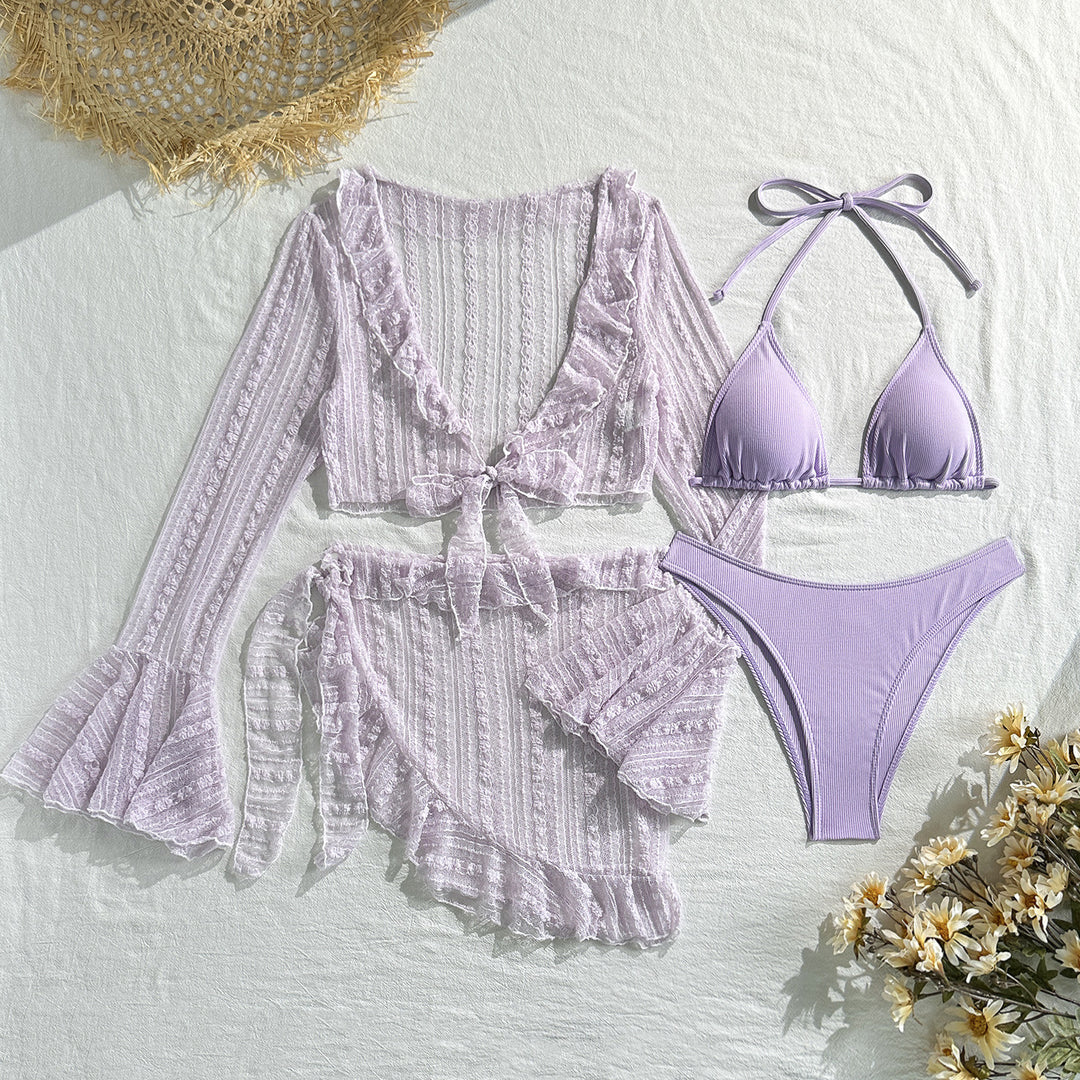 Damen Bikini-Set mit elegantem Wickelrock und verspielten Rüschendetails EB
