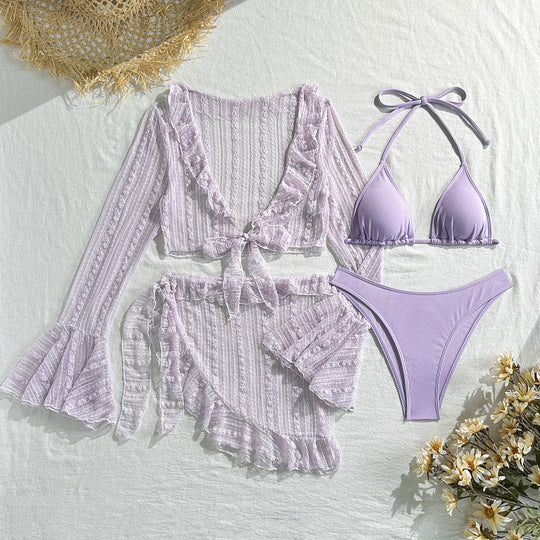 Damen Bikini-Set mit elegantem Wickelrock und verspielten Rüschendetails EB