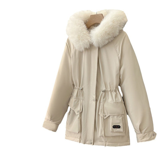 Damen Multifunktionale Winterjacke mit abnehmbarem Kunstfellkragen und regulierbarem Taillenzug EB