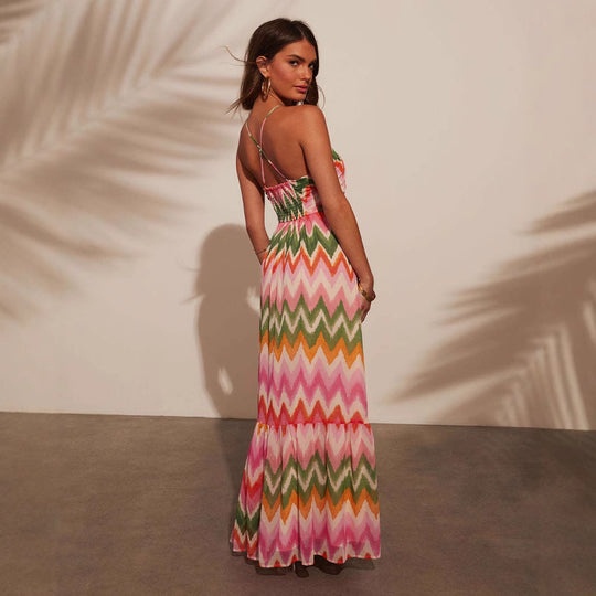 Damen Maxikleid mit zartem Wellenmuster und Bandeau-Ausschnitt EB