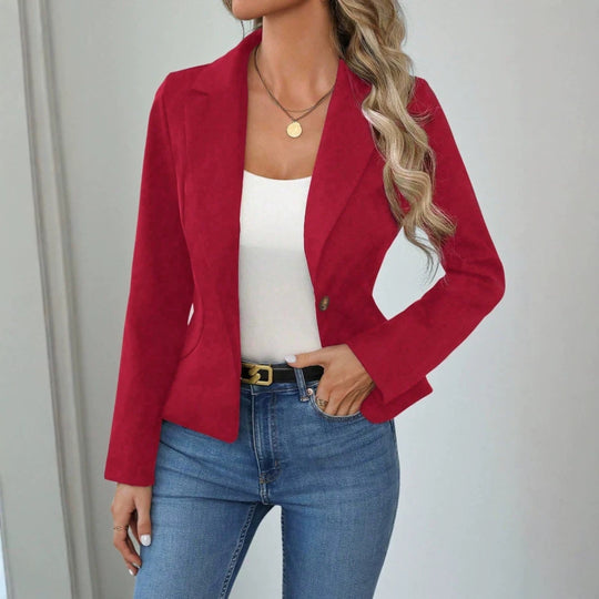 Damen Taillierter Ein-Knopf-Blazer mit Reverskragen und Eingrifftaschen EB