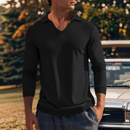 Herren Langarm-Shirt mit modernem V-Ausschnitt und strukturiertem Design EB