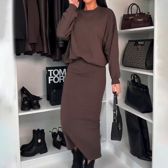 Damen Oversized Pullover und Maxi-Rock Set EB