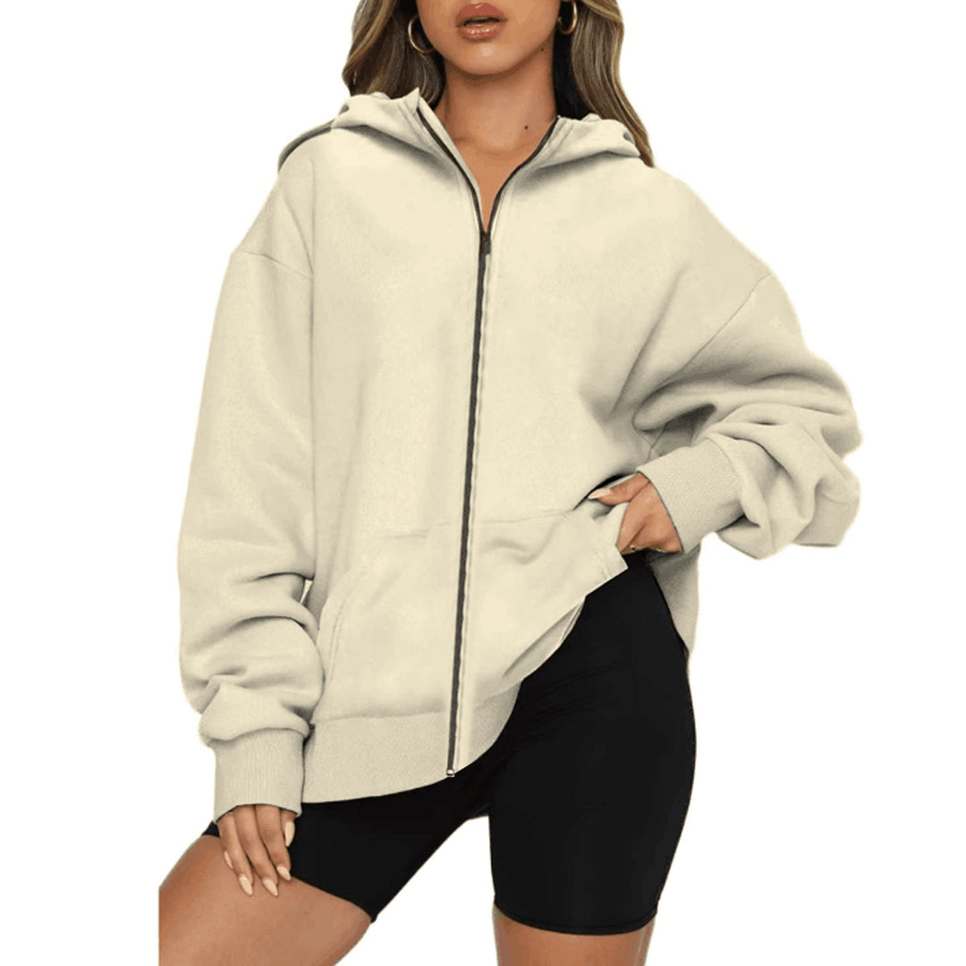 Damen nan leichte Zip-Kapuzenjacke im Relaxed-Fit mit Kängurutasche und gerippten Bündchen EB