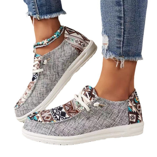 Damen Freizeitschuhe im trendigen Ethno-Design mit elastischen Schnürsenkeln und atmungsaktiven Obermaterialien EB