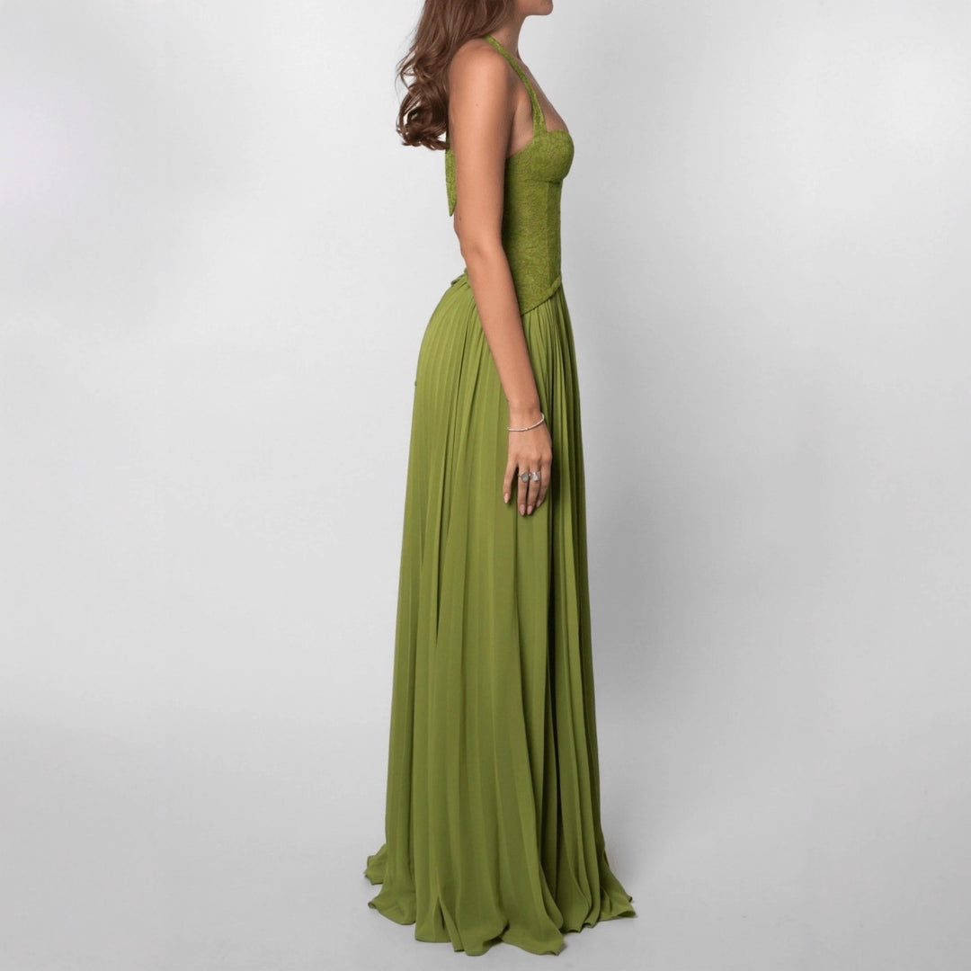 Damen nan Neckholder-Korsettkleid mit Spitzen-Corsage und fließendem Plisseerock EB