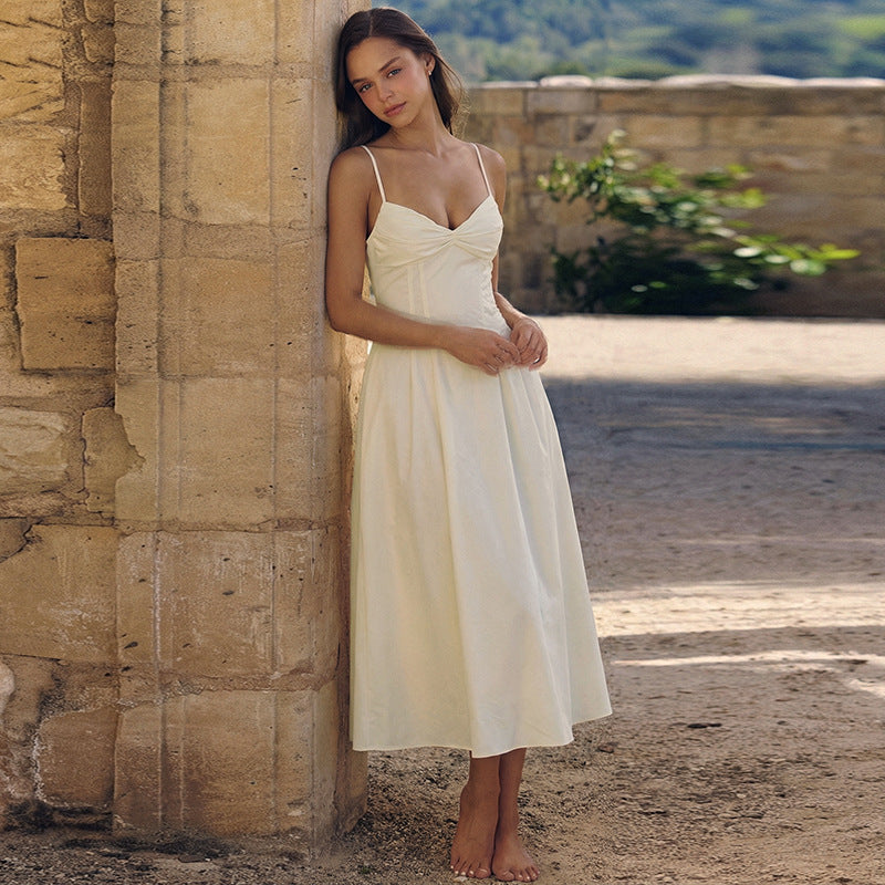 Damen Maxikleid mit tiefem V-Ausschnitt und fließendem Rock EB